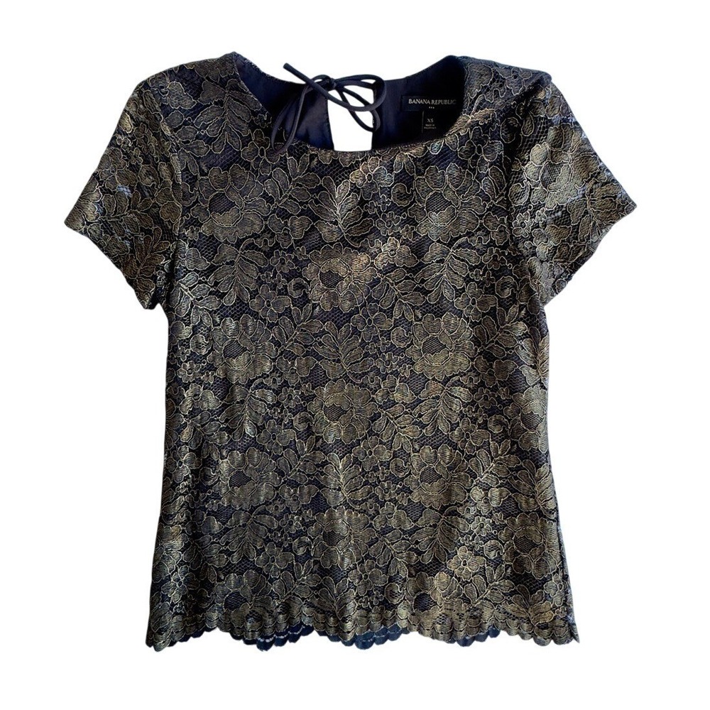 Banana Republic Black and Gold Lace Blouse Size XS